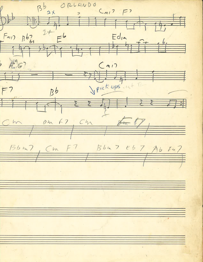 Handwritten sheet music draft by Buddy Collette