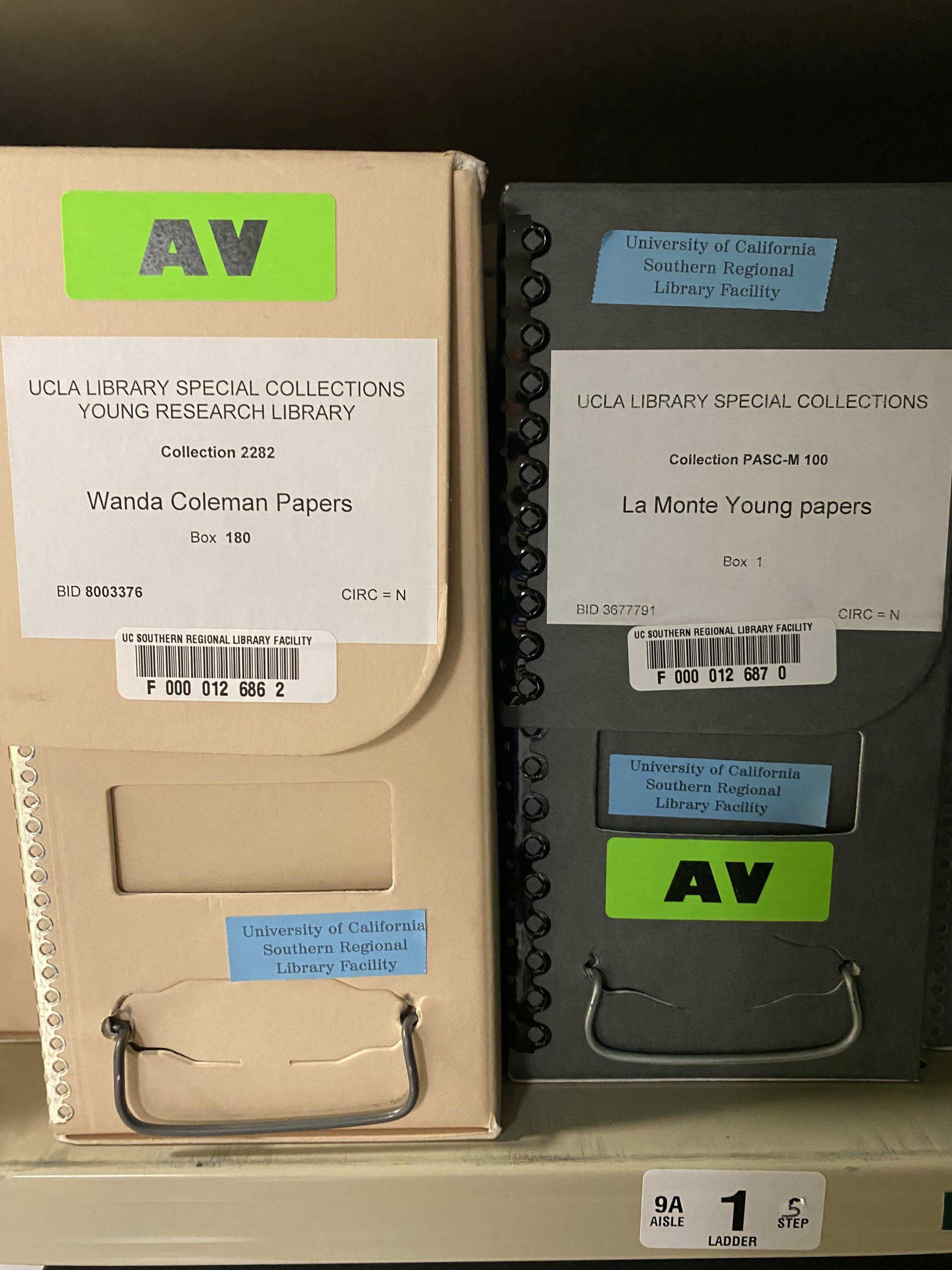 Wanda Coleman and La Monte Young, living next door to each other on the shelves at SLF-S.