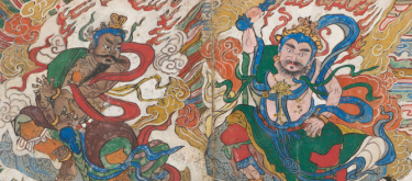 intricate chinese illustration depicting men and snakes