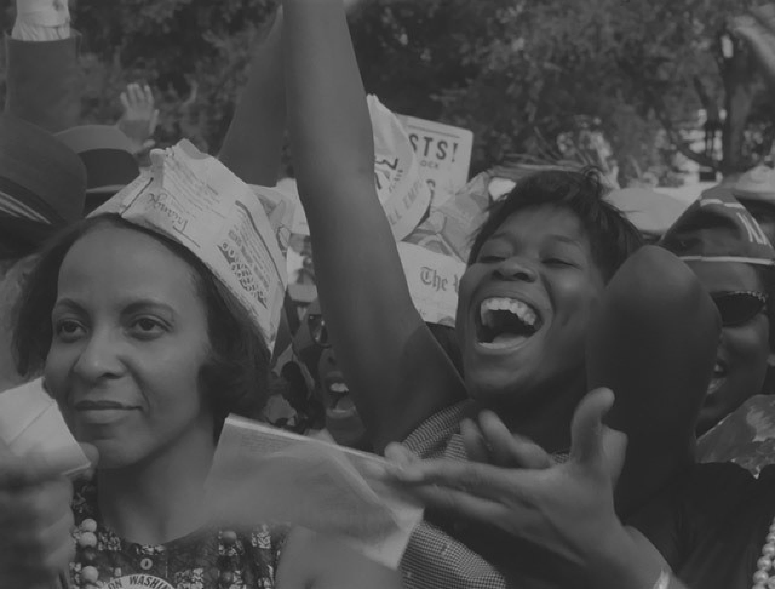 Black and white photo of women protesting