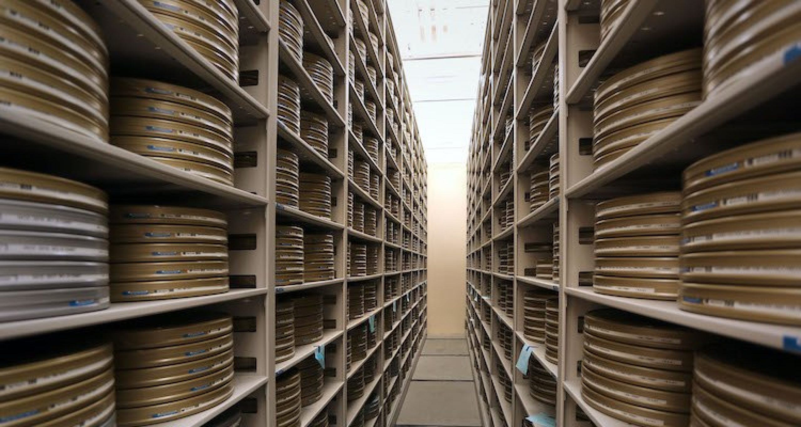 Film and Television archives vault with reels of film.