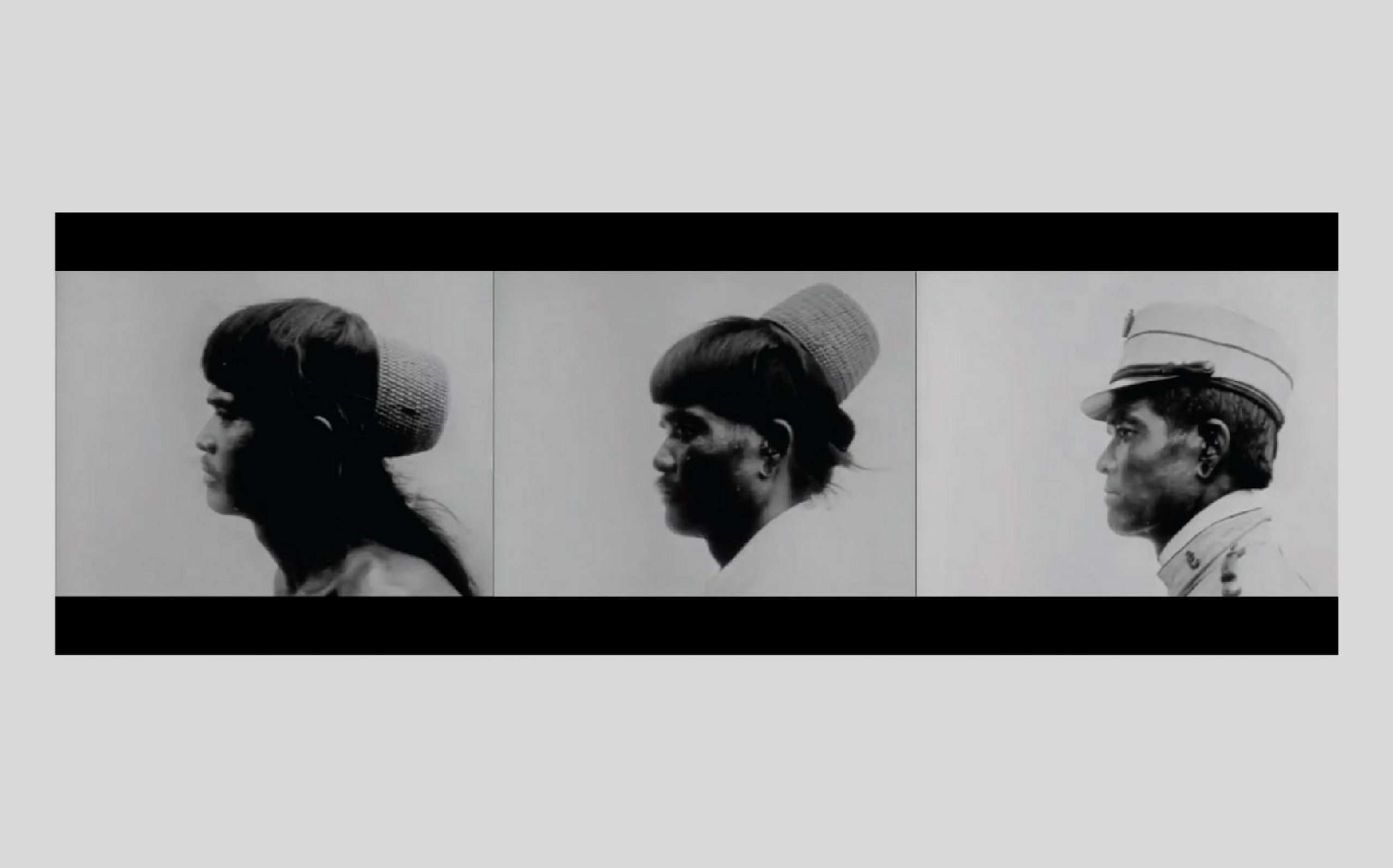 Three images of a man in different hats and poses, including a general's outfit