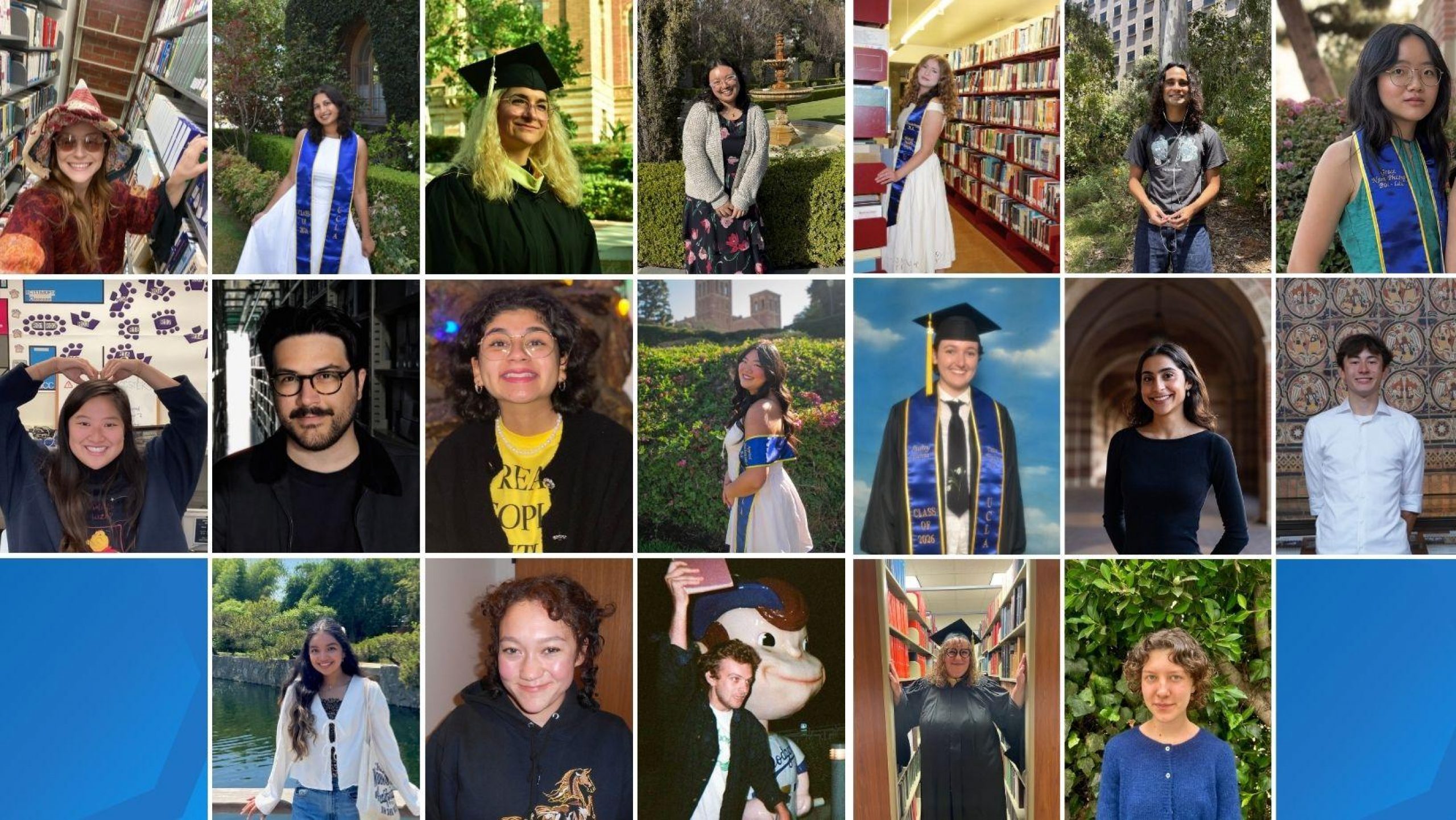 Image collage of twenty of the graduating student workers at UCLA Library