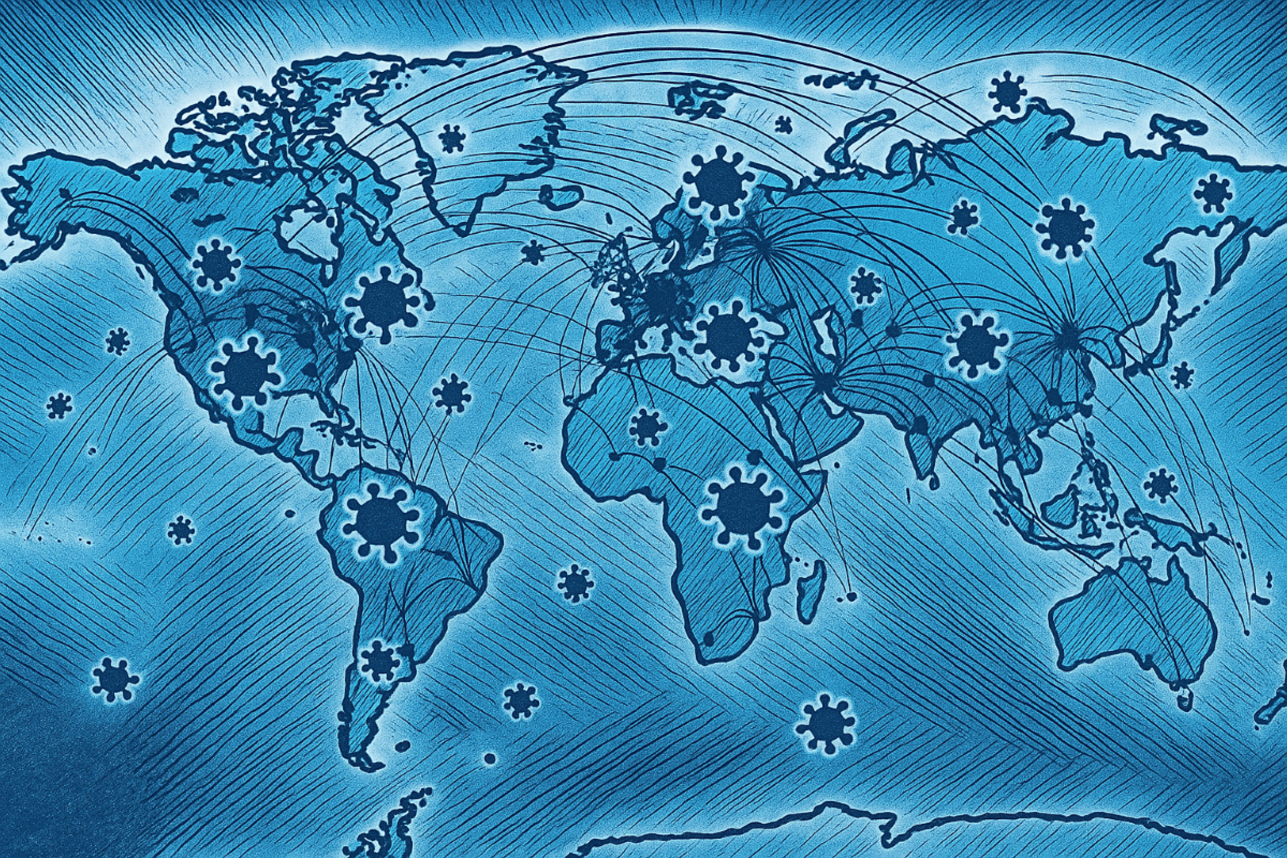 flat world map with symbols representing epidemics