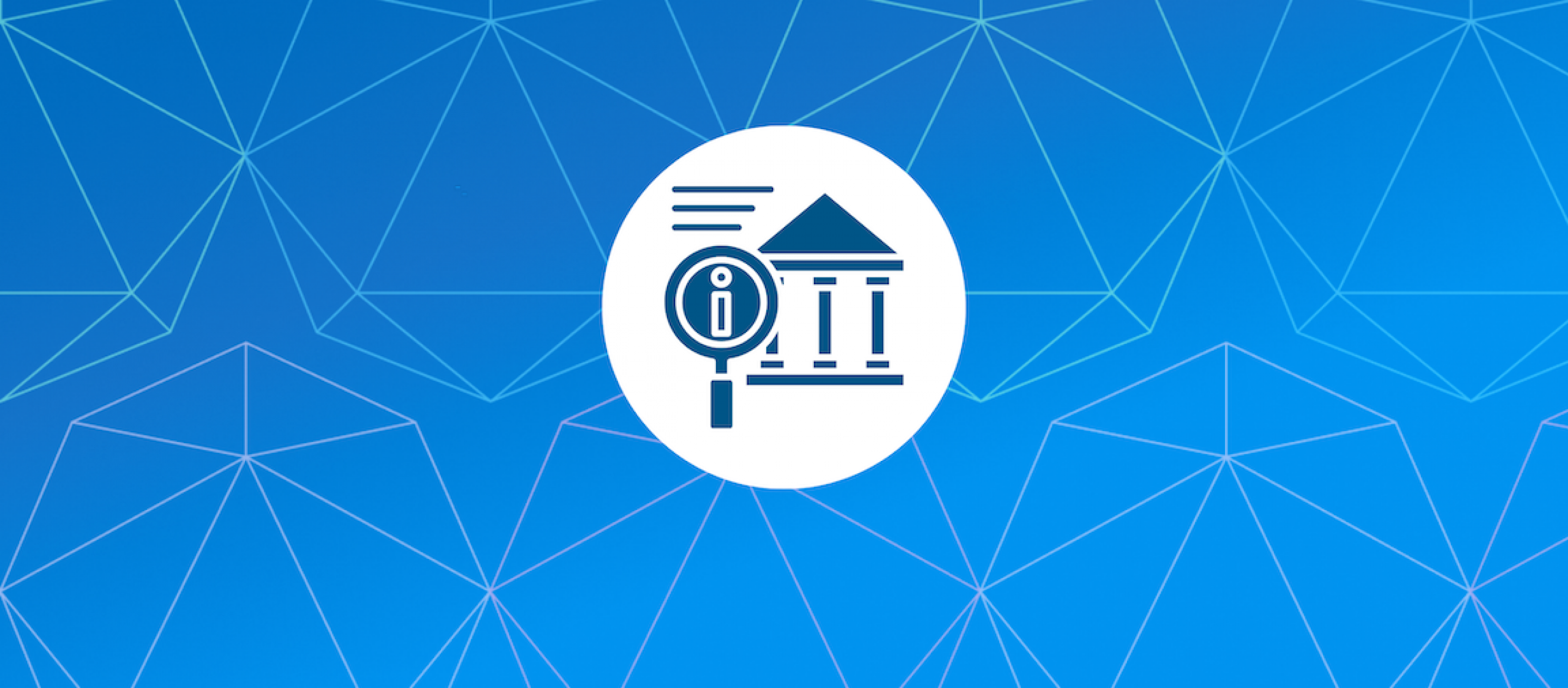 Government building and magnifying glass with information icon