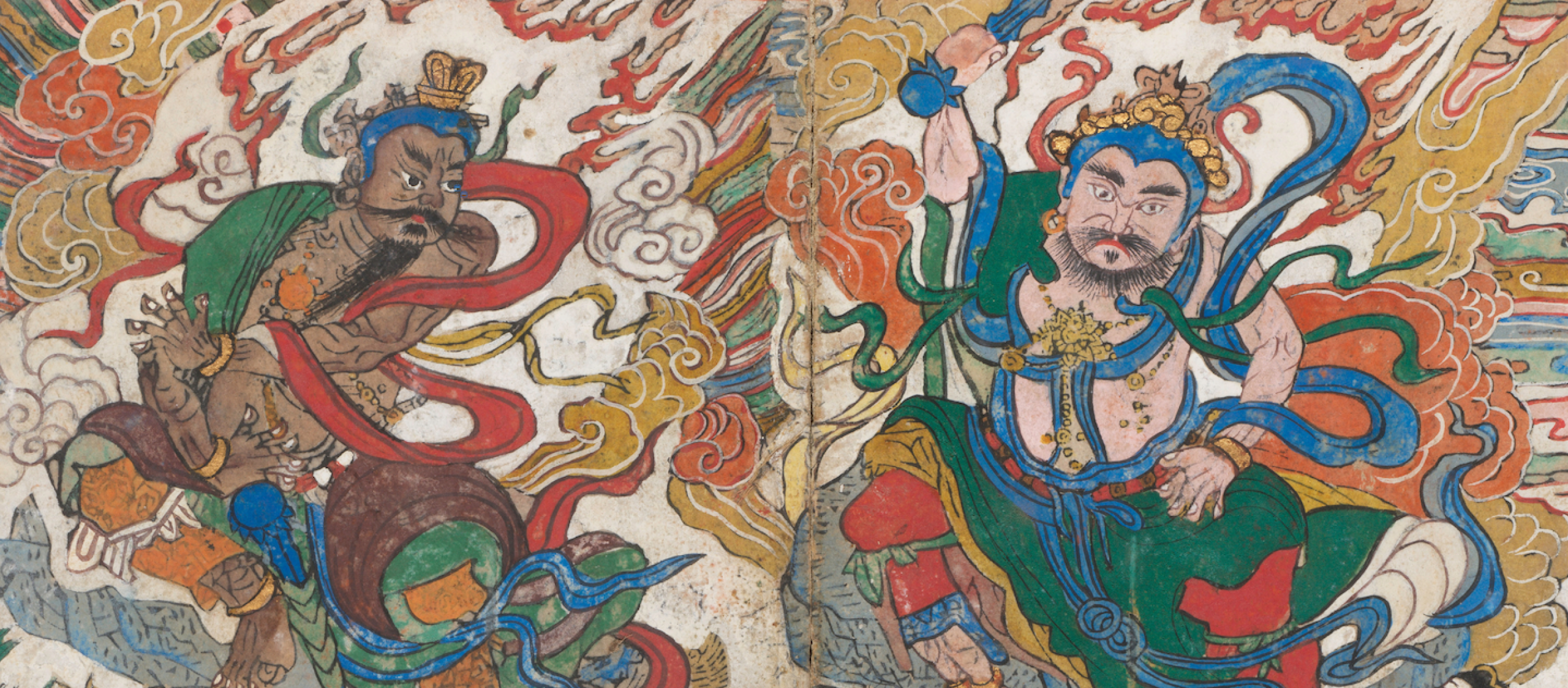 intricate chinese illustration depicting men and snakes