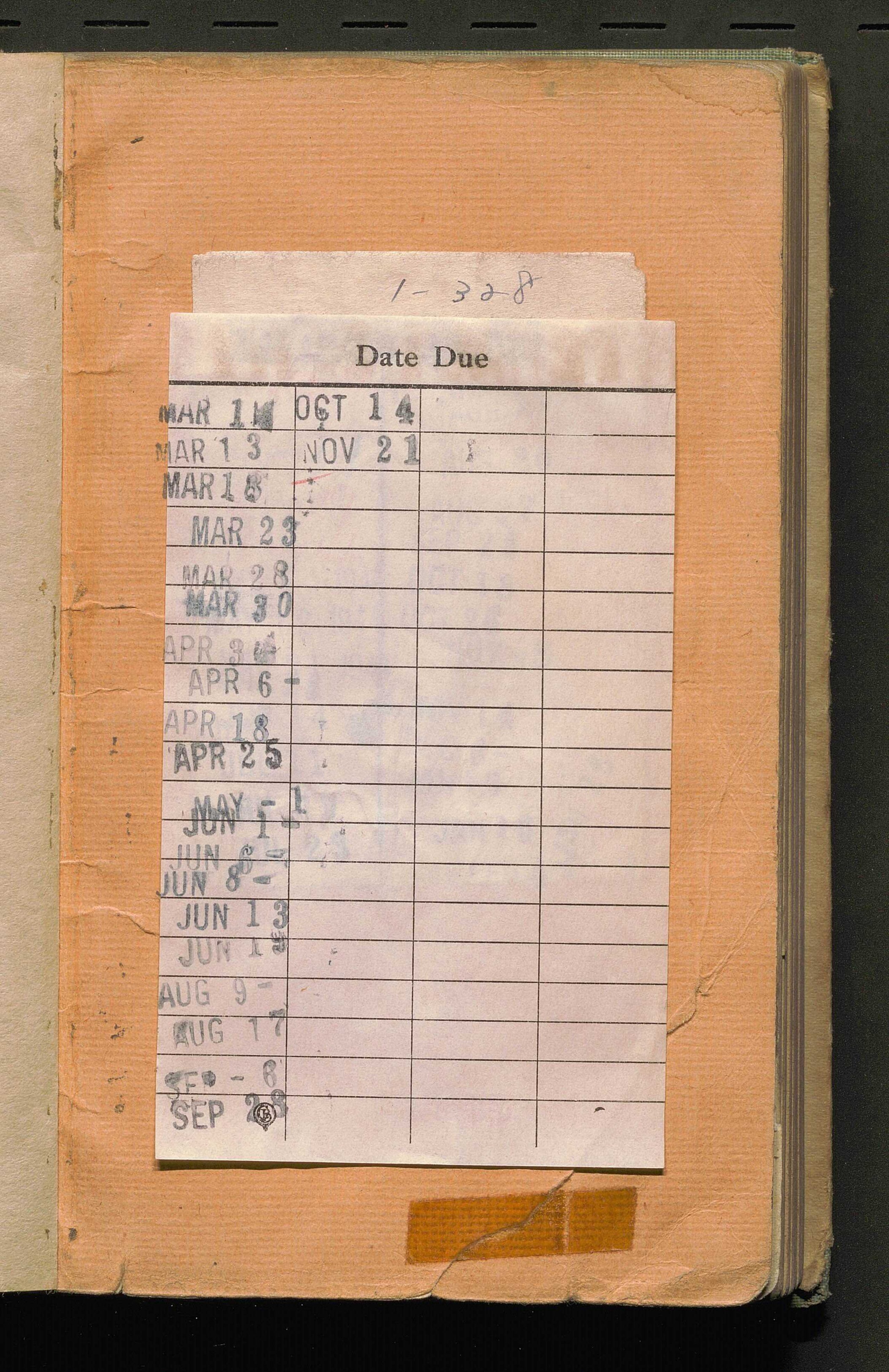 library check out card with dates Shinsen Uno Kōji shū