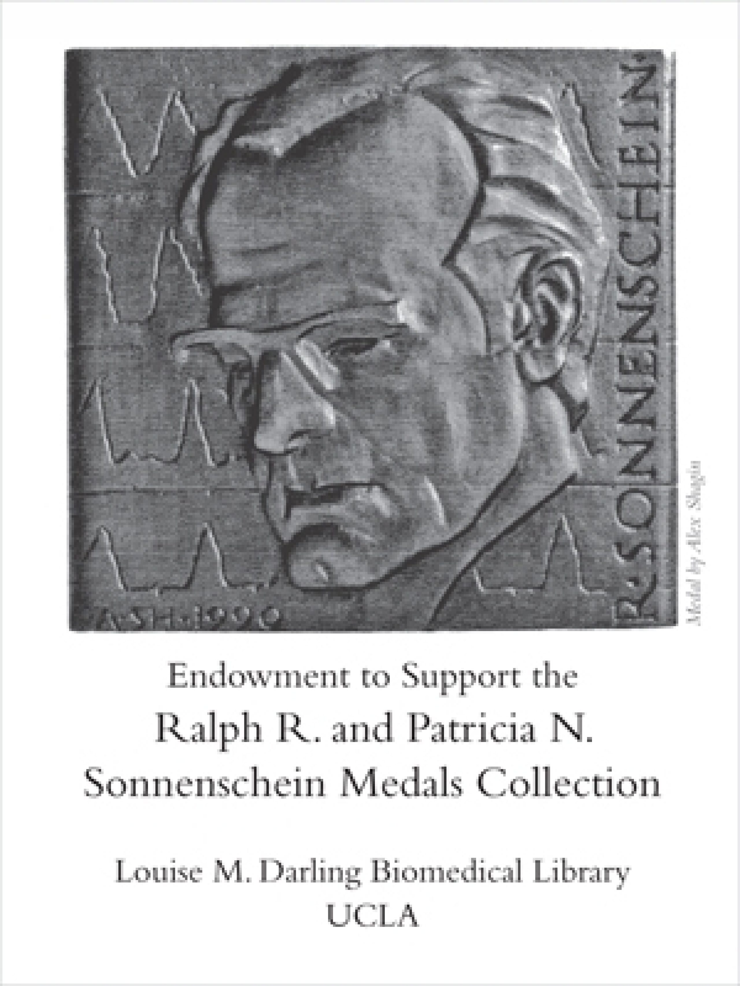 Bookplate with a medal depicting Ralph Sonnenschein and text reading the name of the endowment