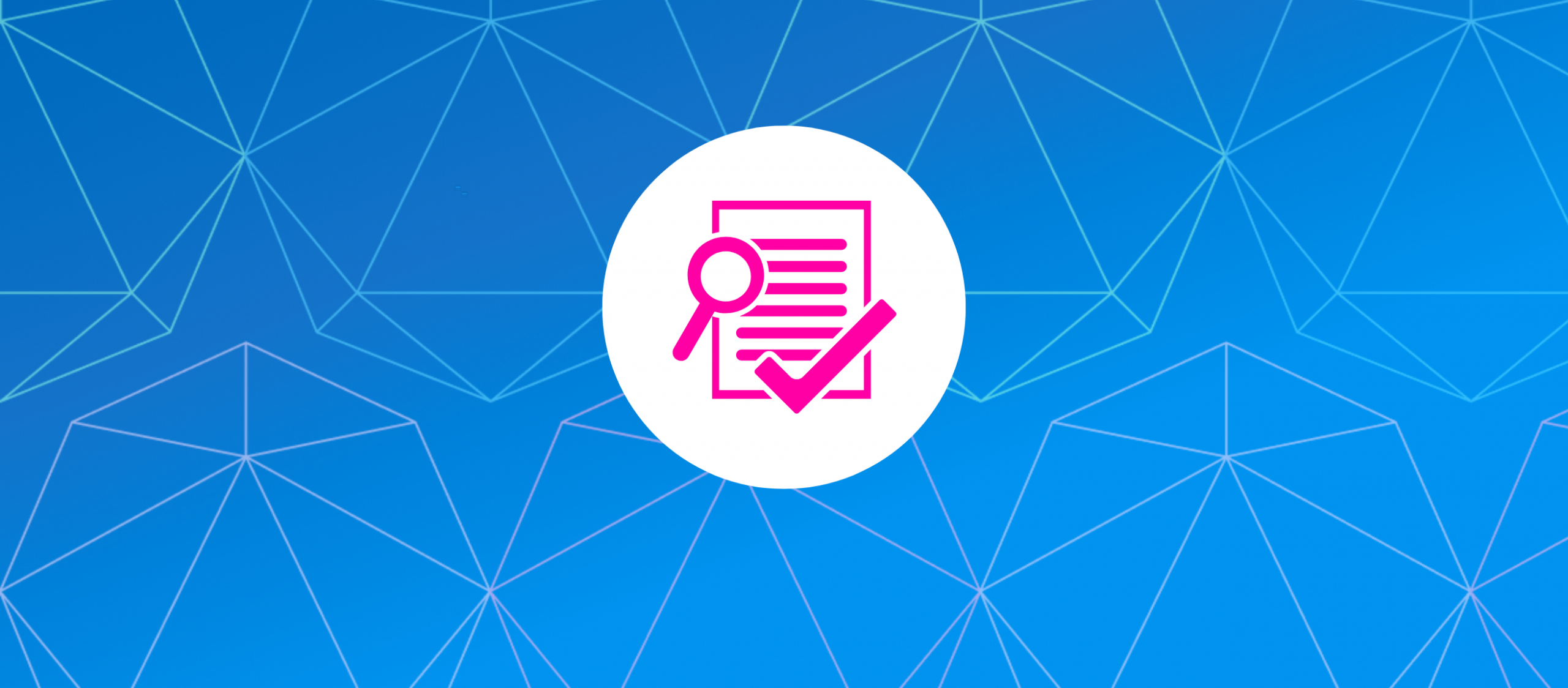 graphic of a paper with lines of text, a magnifying glass and a check mark