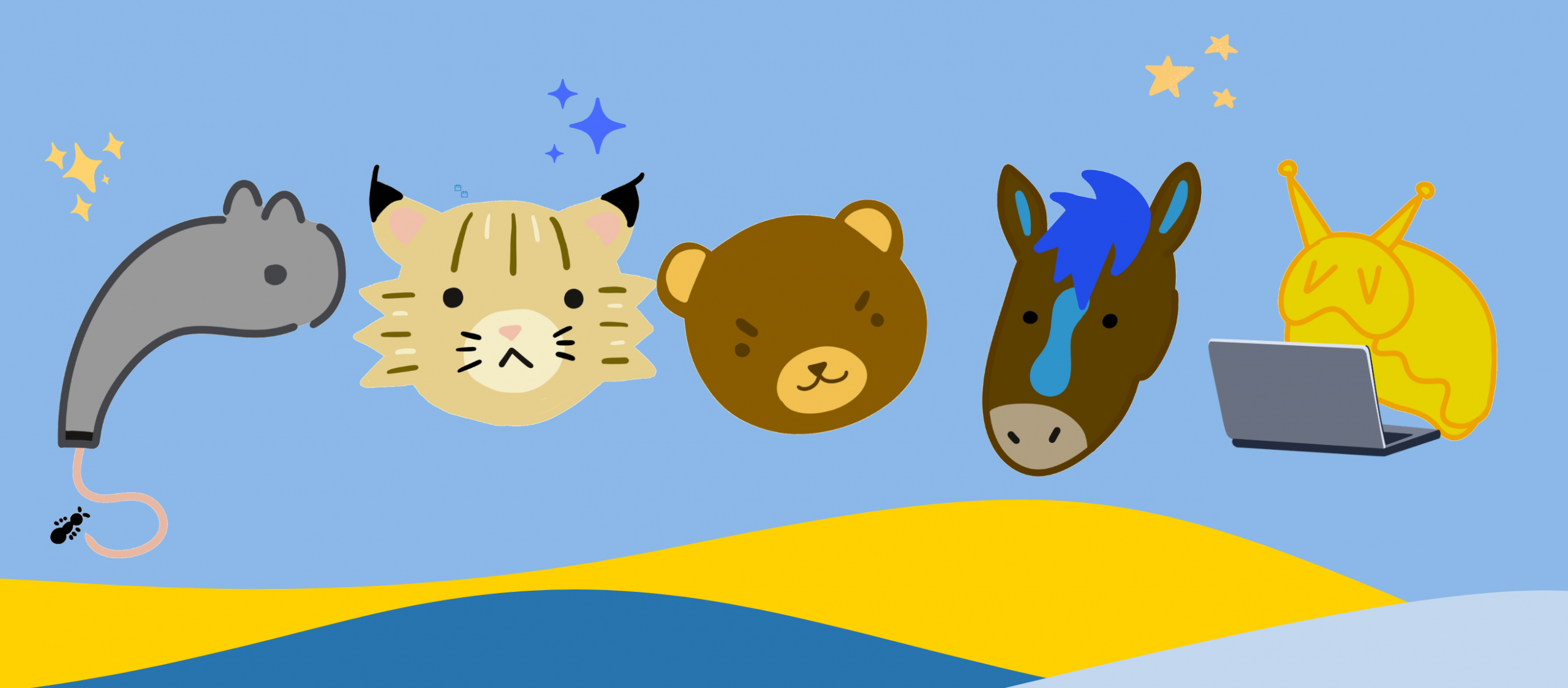 cartoon illustration icons of bear, horse snail and other animals