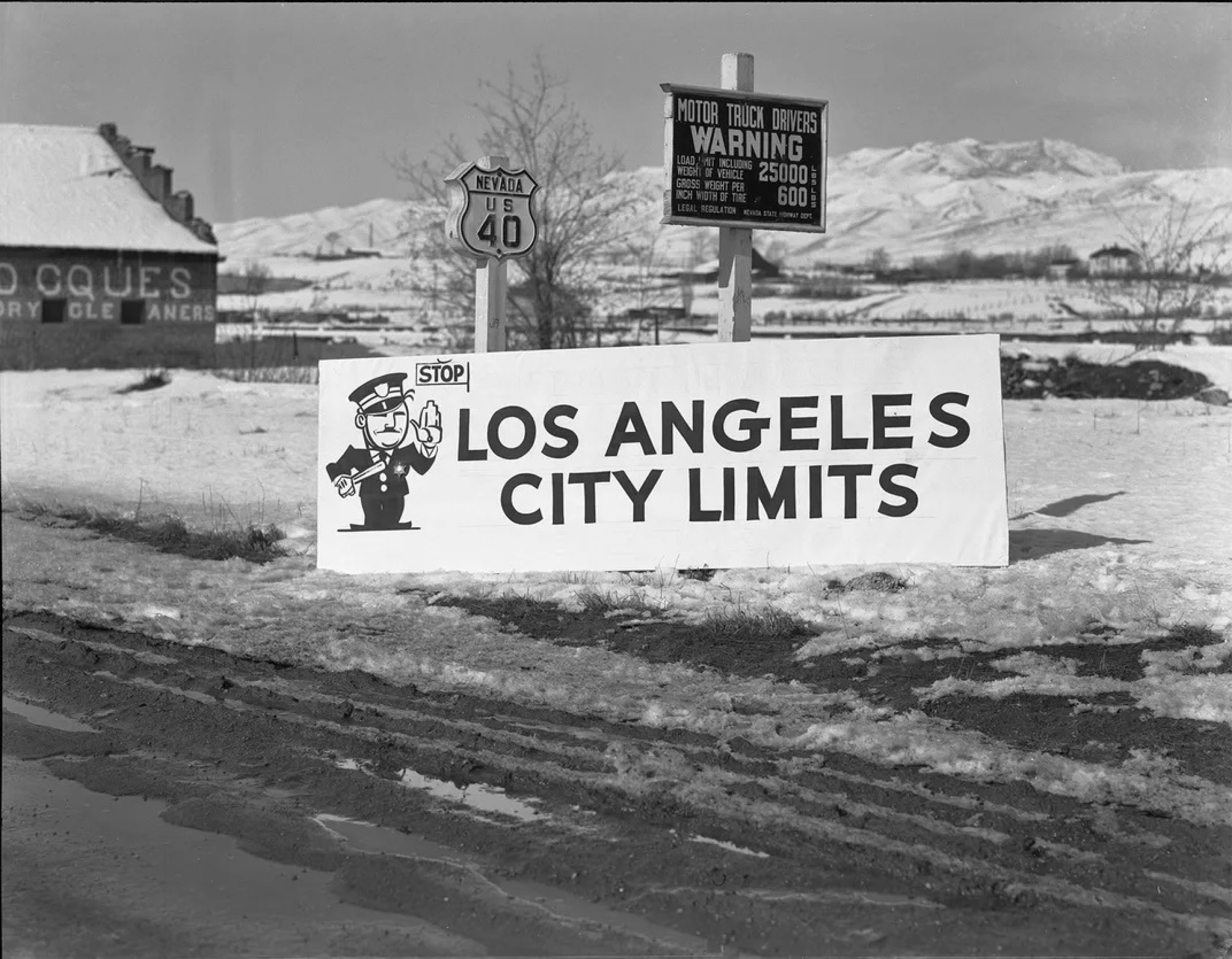 A satirical sign erected on the Nevada-California state line during the 1936 Bum Blockade