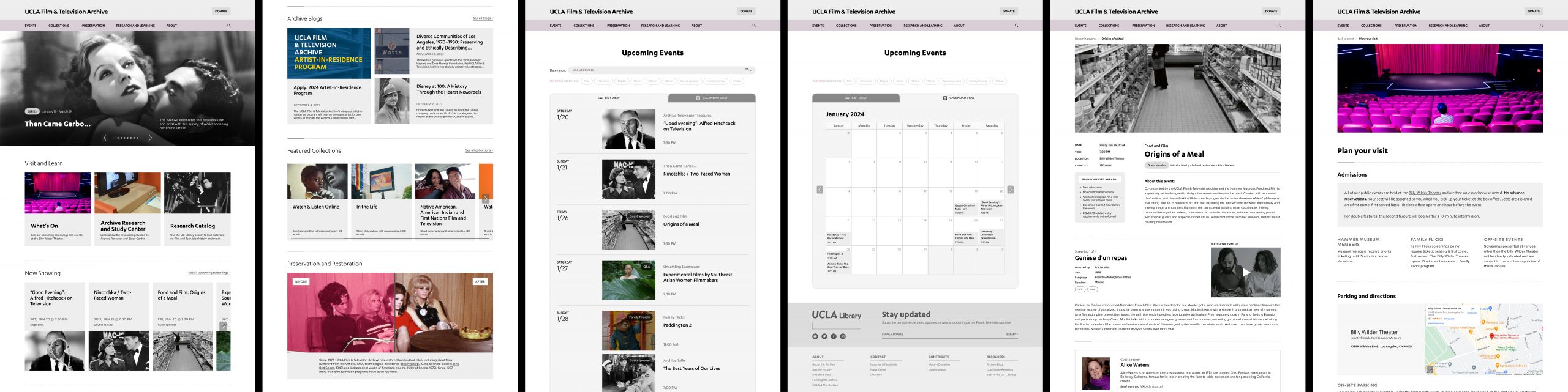 Photo of design prototypes for the cinema.ucla.edu website.