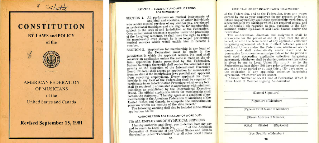 Buddy Collette’s pocket AFM constitution