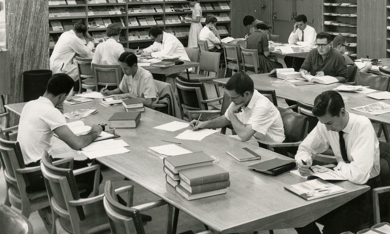 Students studying in Biomedical Library
